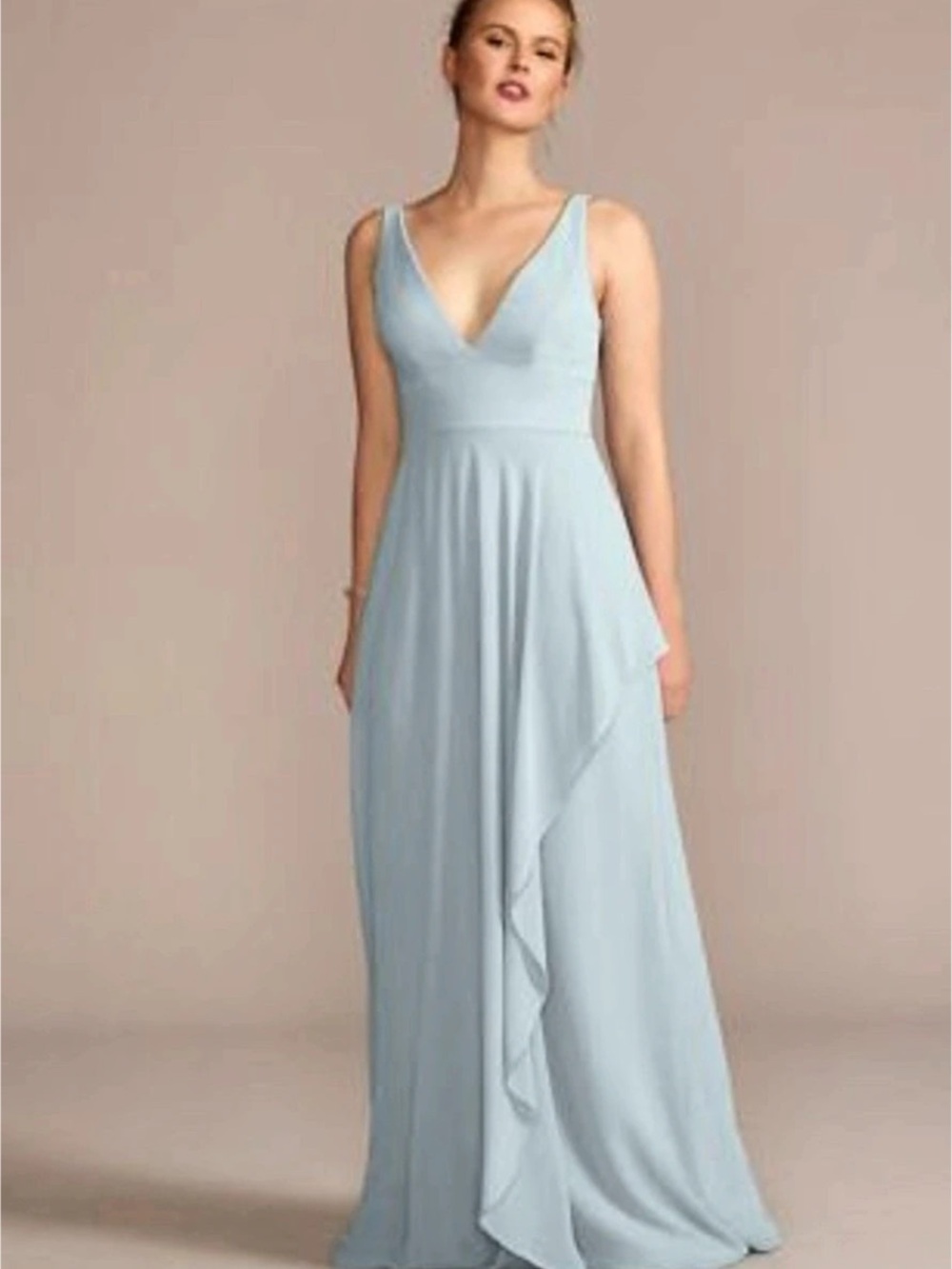 David's Bridal Blue Chiffon Maxi Dress